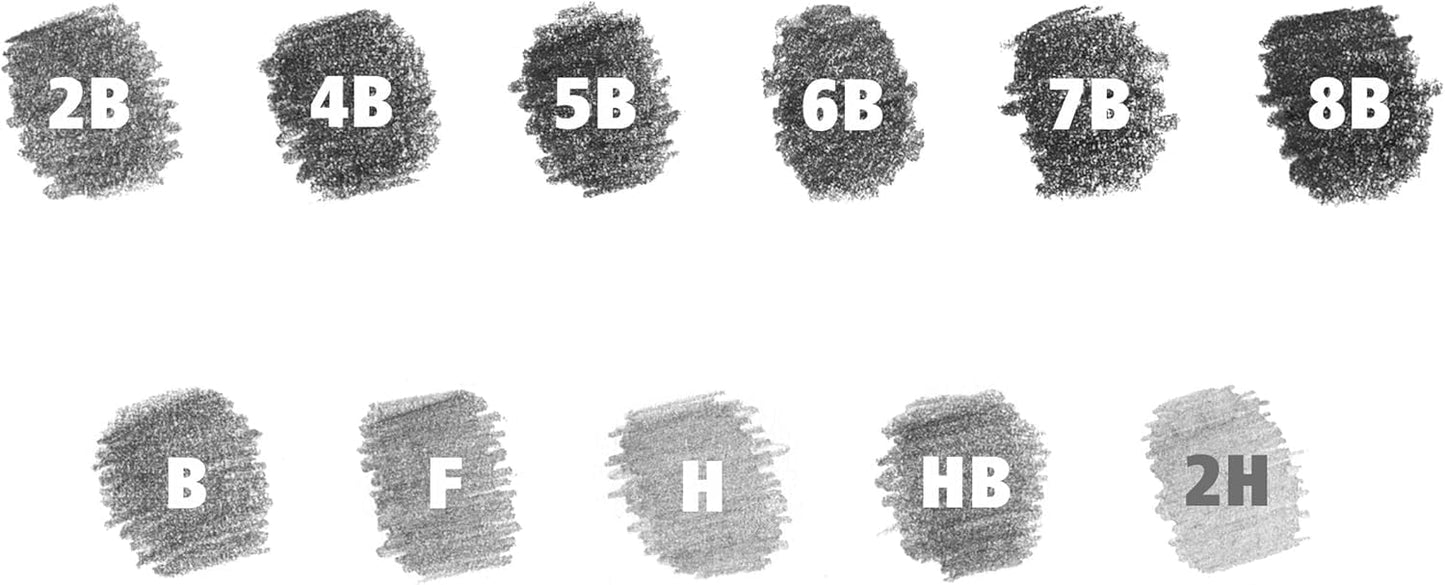 Staedtler Mars Lumograph Graphite Artist Pencil Pack, 12 Degrees (8B, 7B, 6B, 5B, 4B, 3B, 2B, B, HB, F, H, 2H), Mars Plastic Eraser, 61 100 P