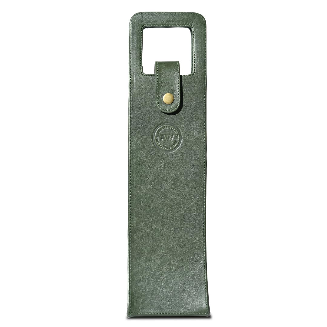 Argali Wines Premium Collection Single Bottle Wine Tote - Genuine Leather, Elegant & Durable, Secure Locking Strap, Sophisticated Gift for Wine Enthusiasts (Green)