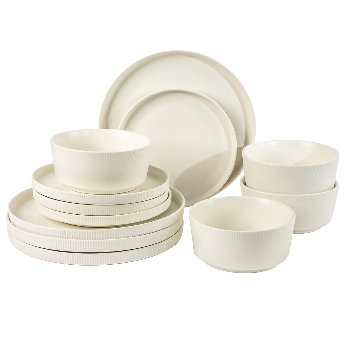 Gibson Home Queenslane 16 Piece Double Bowl Plates and Bowls Dinnerware Sets - Matte Blue