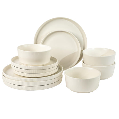 Gibson Home Queenslane 16 Piece Double Bowl Plates and Bowls Dinnerware Sets - Matte Blue