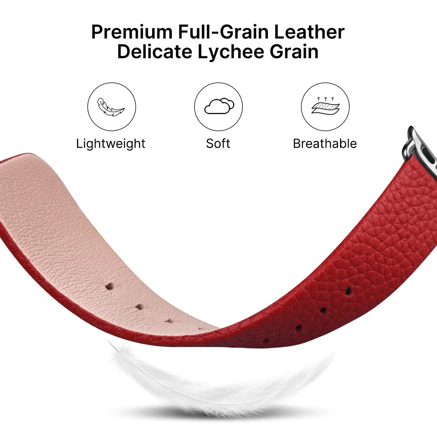 Fullmosa Leather Bands Compatible with Apple Watch Band 41mm 40mm 38mm 42mm 44mm 45mm 46mm 49mm Women Men for iWatch Series 11/10/9/8/7/6/5/4/3/2/1,Ultra3/2/1,SE3/2/1, 42mm 41mm 40mm 38mm, Red/Silver