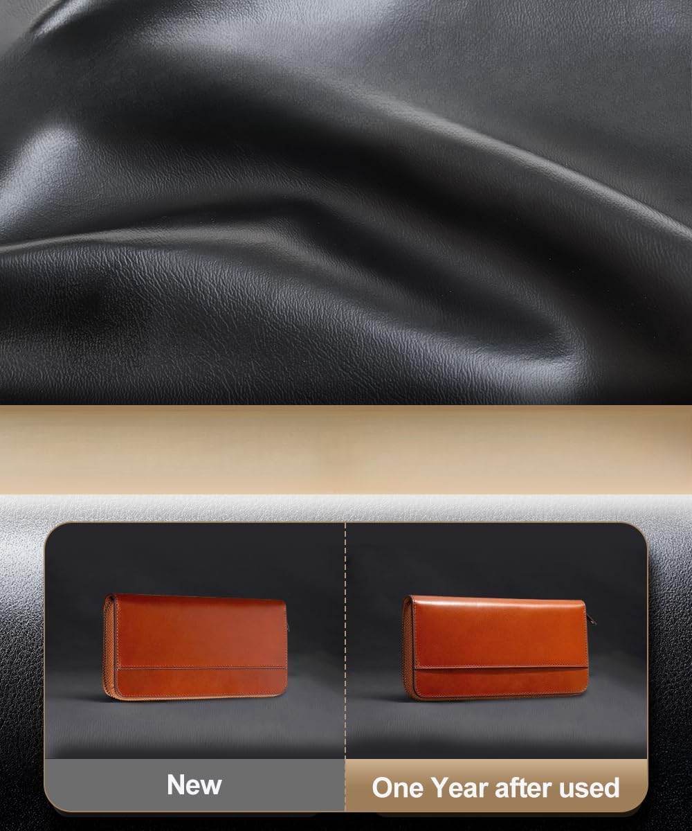 Plinvo Men's Long Genuine Leather Wallet Large Capacity Zippered Pouch with Coin Purse Stylish and Unisex Black (Blue)
