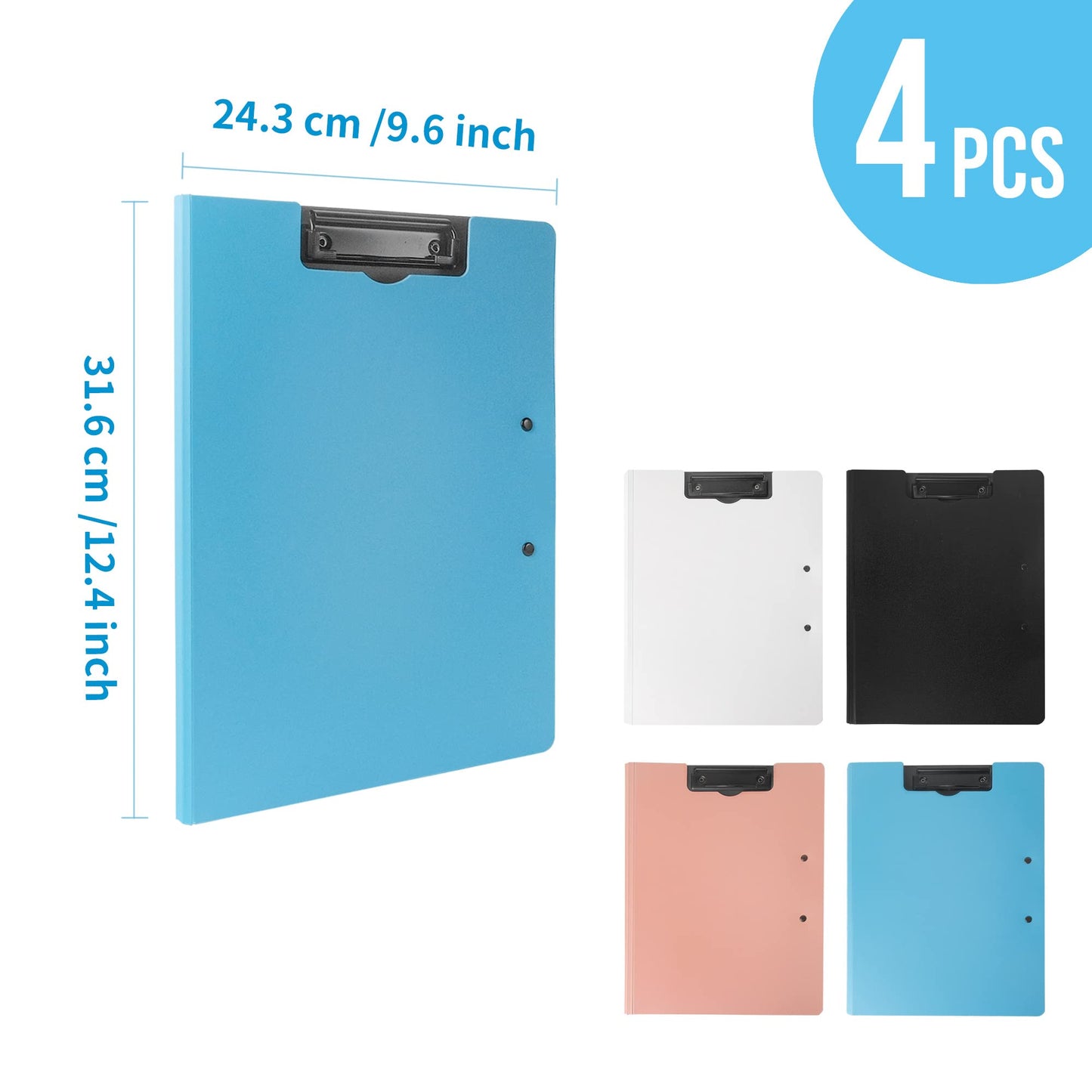 souG 4Pcs Clipboard Foldable,360°Cover Folder Clipboard Plastic Clipboards with Double Low Profile Clip,File Folder Storag Clipboards for A3 A4 Paper, Clip Boards for Office School Supplies (4 Colors)