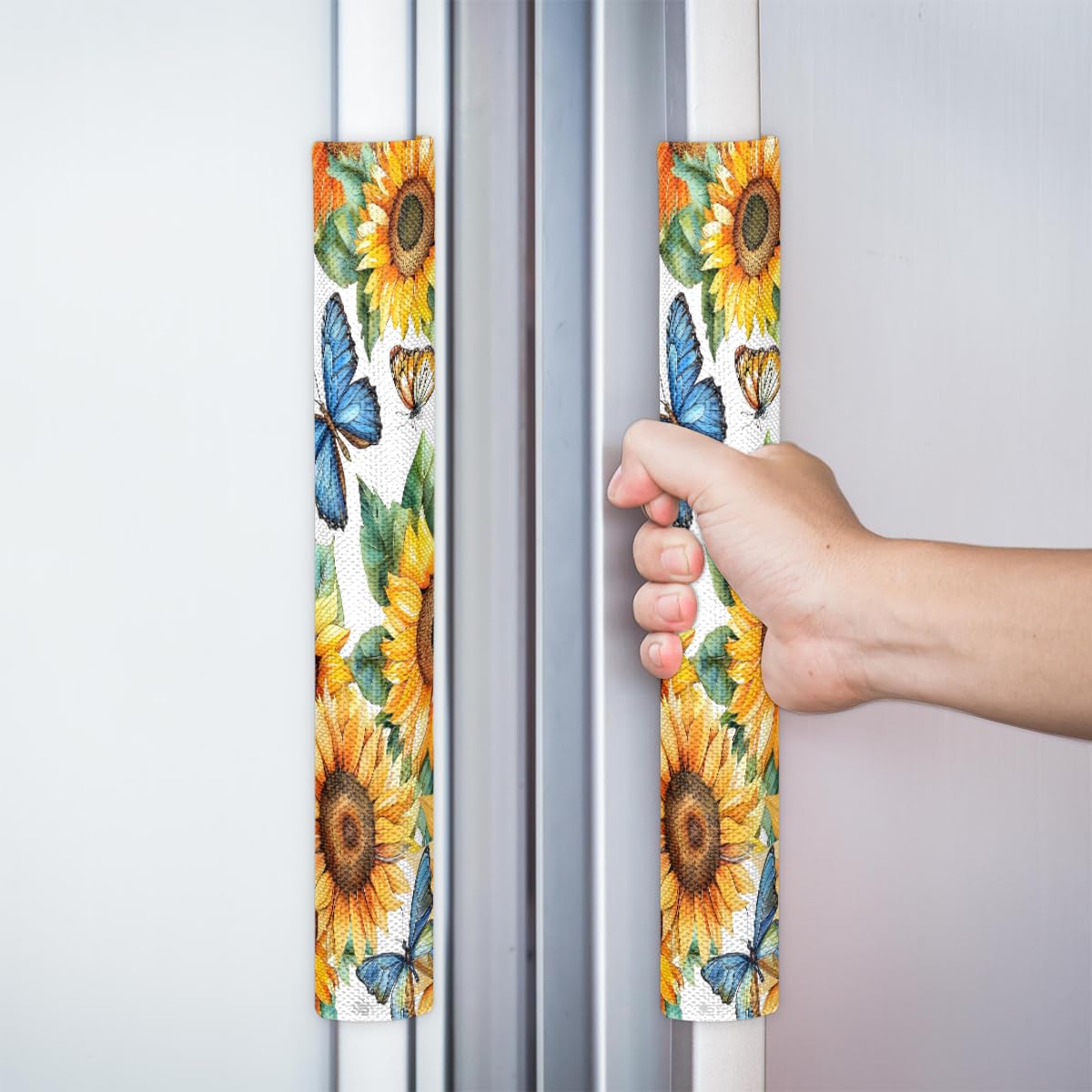 Pardick Refrigerator Door Handle Covers Set of 2, Butterflies Sunflowers Fridge Handle Covers Appliance Handle Covers Protector for Microwave Oven Stove Dishwasher, Keep Your Kitchen Appliance Clean