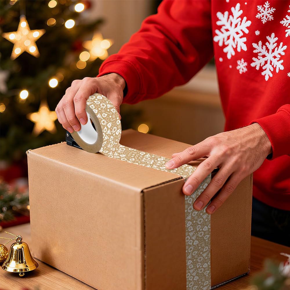 AWEELON 100 Yard Christmas Packing Tape Sticky Brown Kraft Gift Wrapping Tape