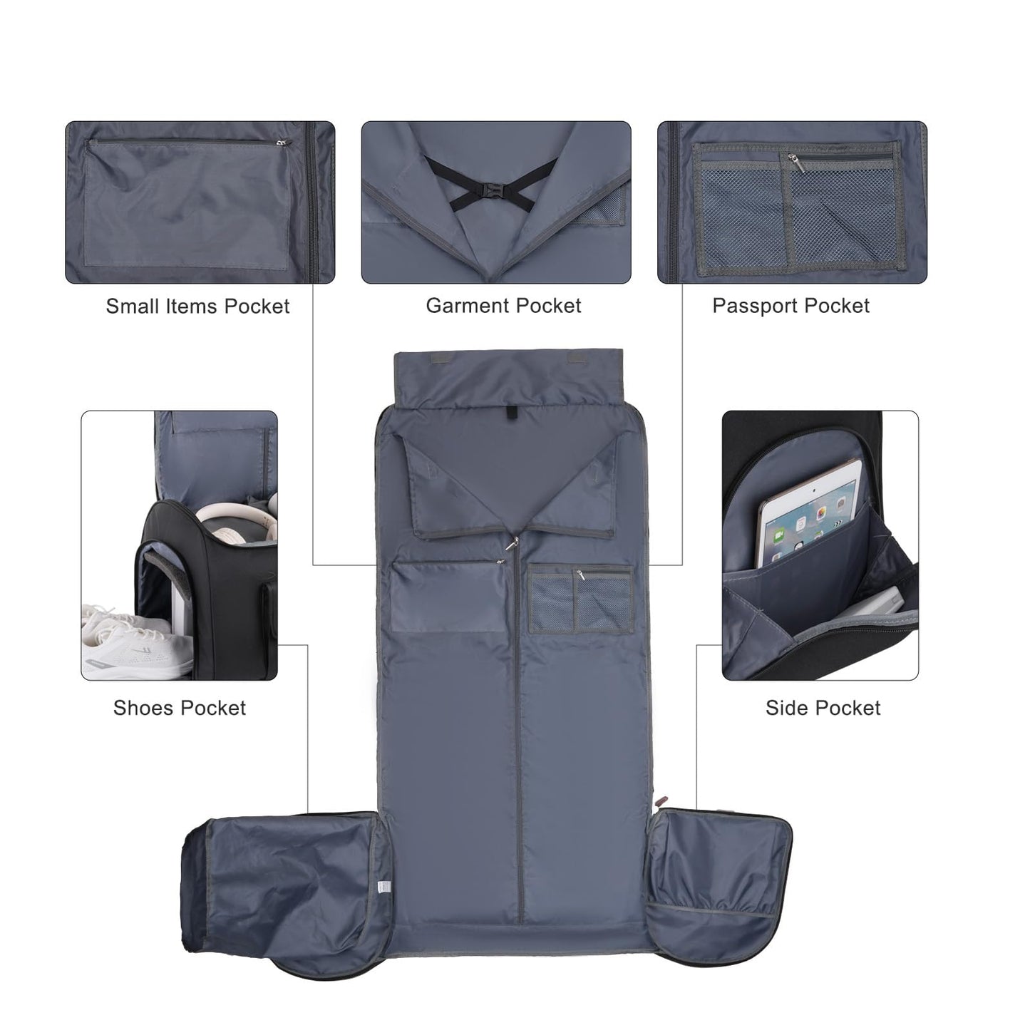 MOSISO Garment Bags for Travel, 50L Carry On Garment Duffle Bag Suit Bags for Men Women Hanging Clothes, 2 in 1 Hanging Suitcase Suit Travel Bags with Toiletry Luggage&Adjustable Shoulder Strap,Black