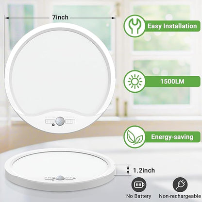 zemty 7inch 15W Motion Sensor Ceiling Light Wired, 3 Sensing Modes Motion Activated Closet Lights White, 3000K/4000K/6500K Waterproof LED Ceiling Lamp for Pantry Closet Shower Hallway-2Pack