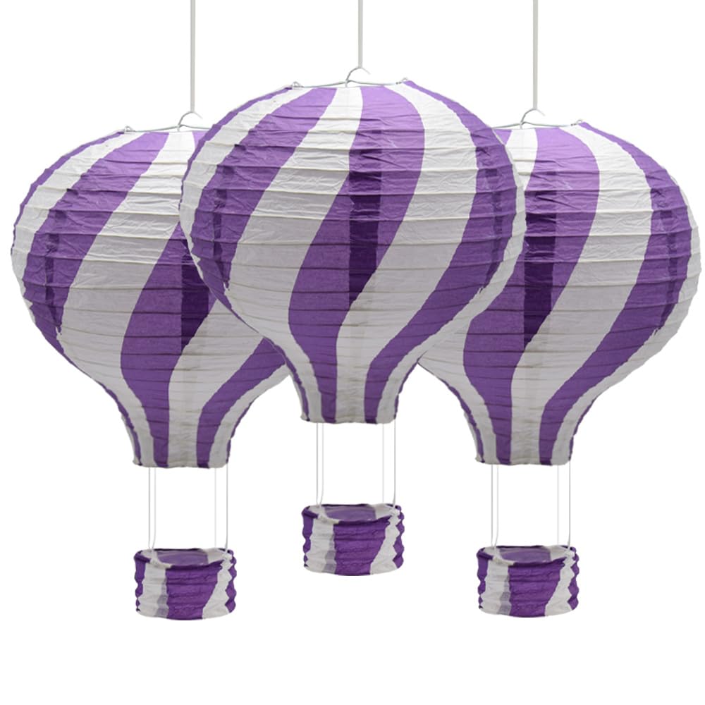 Ruidee 3 Pieces Hanging Hot Air Balloon Paper Lanterns 12 inch Paper Lanterns Set Decoration Ball Lamps for Wedding, Birthday, Anniversary, Christmas (Purple)