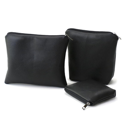 BBORGDC Small Cosmetic Bag Set of 3 for Purse, Black PVC Leather Cosmetic Pouches, 3 Sizes Zipper Organizer for Travel & Toiletries, Daily Bag Organizer, Gift for Women