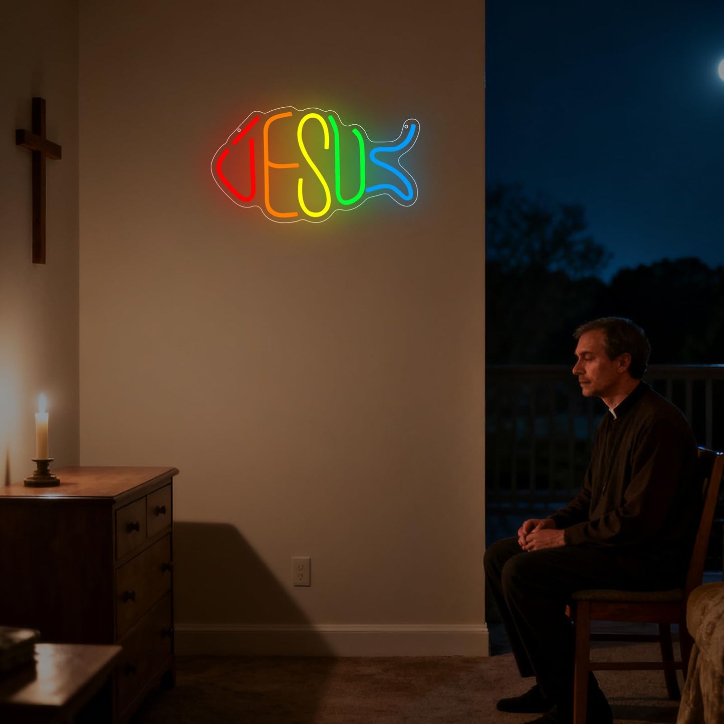 Jesus Neon Sign, Jesus Led Neon Light Signs for Wall Decor Christian Light up Sign Lamp Wall Art for Bedroom Home Christ Church Easter Religious Events Party Decor Dimmable USB Powered(15.4"*8.7")