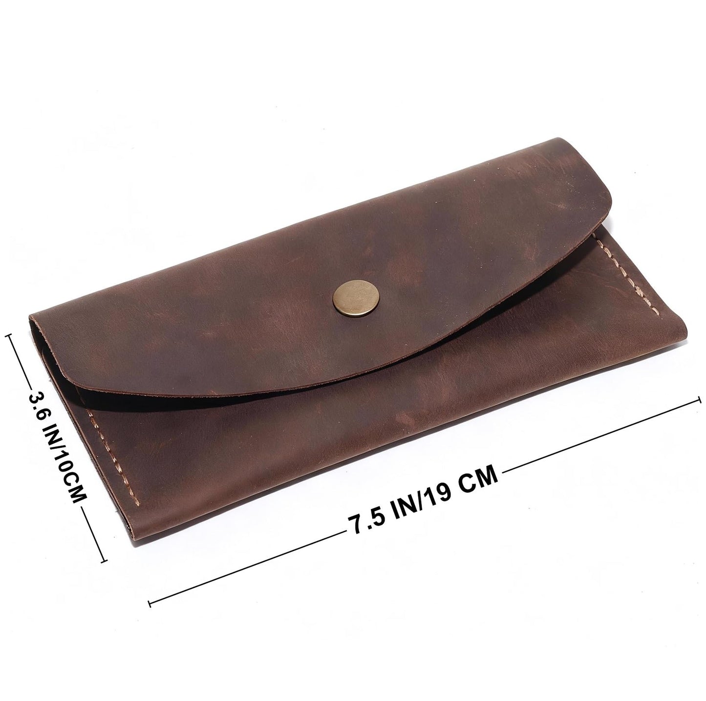Handmade Crazy Horse Genuine Leather Envelope Wallet, Card Holder with 2 Card Slots Vintage Slim Hand-Stitched Wallet