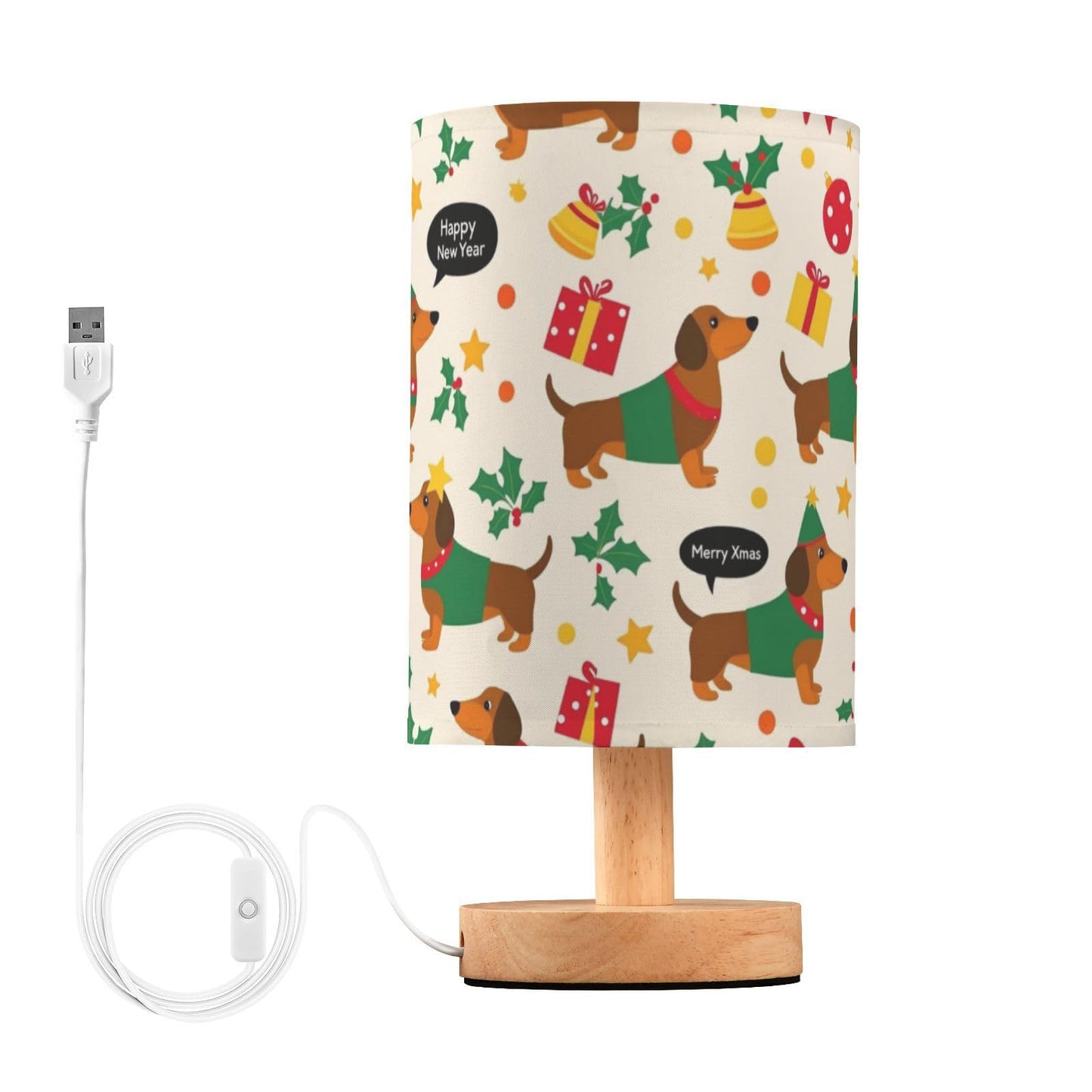 Cute Christmas Dachshund Dogs Table Lamp Bedroom Bedside Night Reading Desk Lamps Cylinder Nightstand Sleeping Light Lamp for Xmas Party Living Room Office Decor