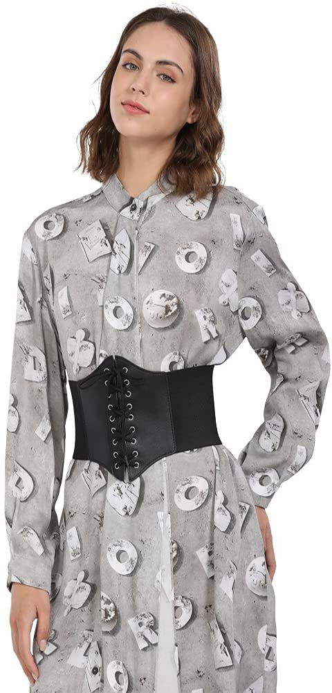 Hoerev Corsets Belt Tops Leather Vest Pirate Halloween Costume Lace Up Waist Belt Bustiers Corsets For Women, Blue, L