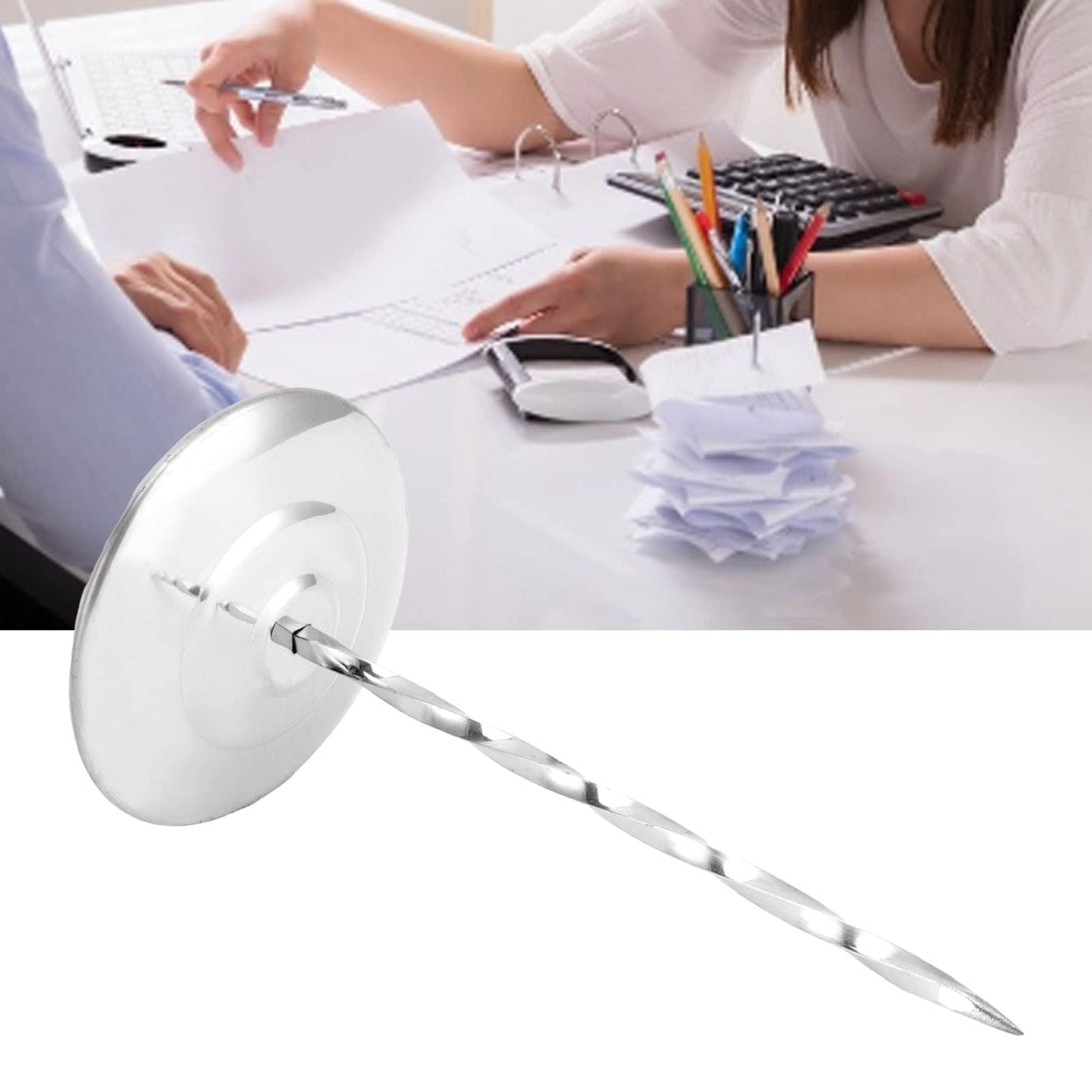 Receipt Spike Holder, Desk Receipt Holder Bill Fork Restaurant Ticket Stabber with Non-Slip Rubber Cover, 80mm Wide Base and Thick Rod for Restaurant Office Desk Memo Check Paper Organizer, Silver