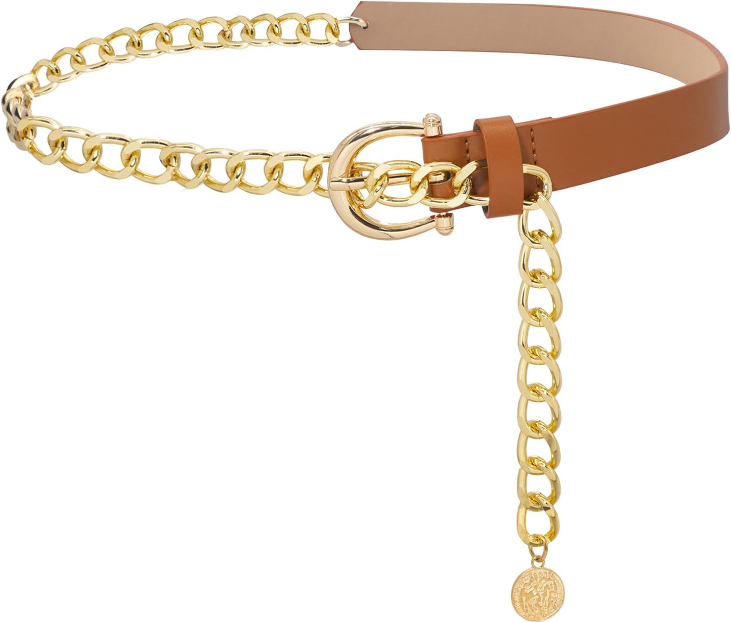 Heyjoin Waist Chain belts for Women Metal Body Waist Belt Chunky Leather Belly Link (Buckle Leather Camel-M)