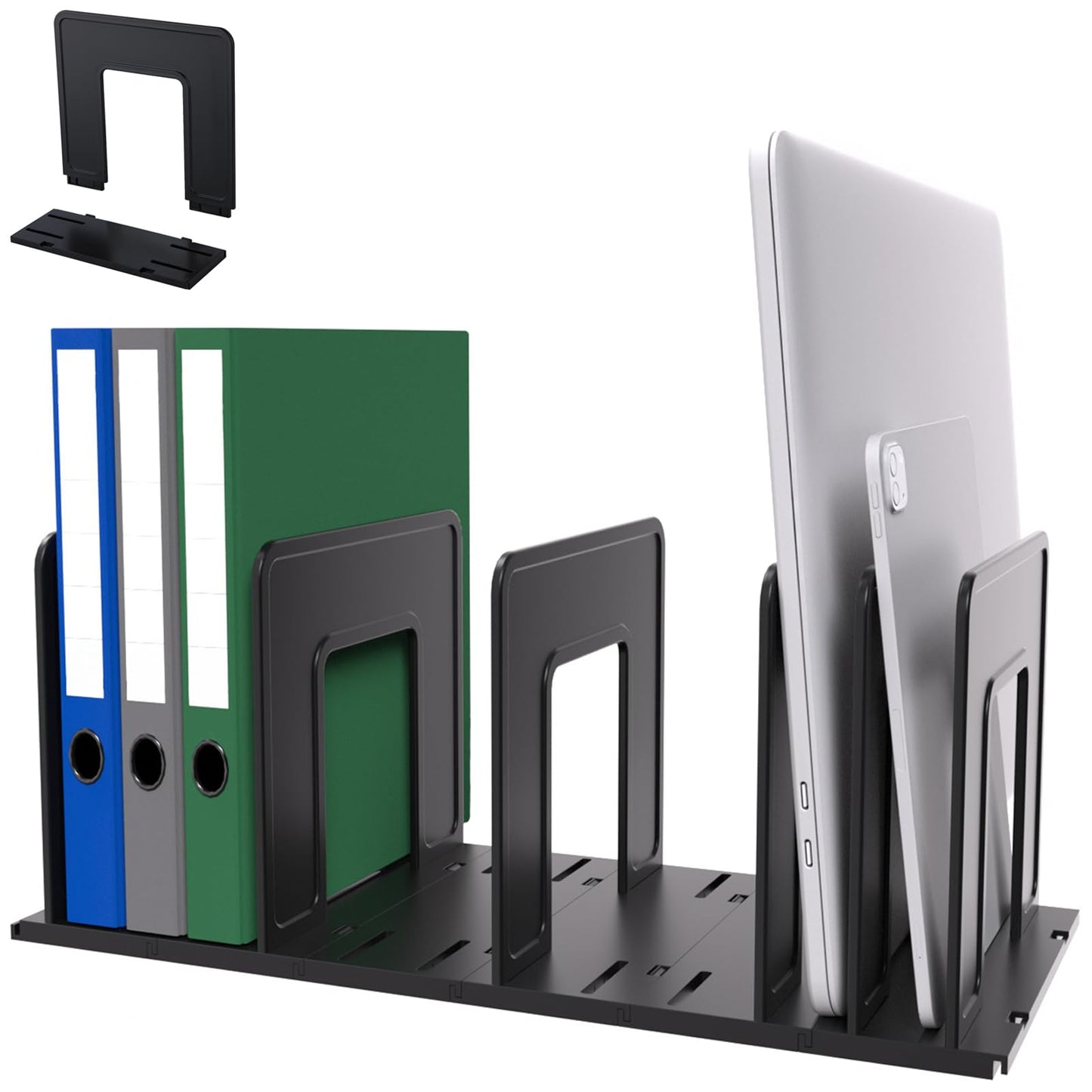 LuluEasy Adjustable Vertical File Sorter Sturdy Plastic Expandable Upright File Holder, Desktop Binder Organizer, School Office File Organizer Bookshelf Divider, Assemble Easily Endlessly, Black
