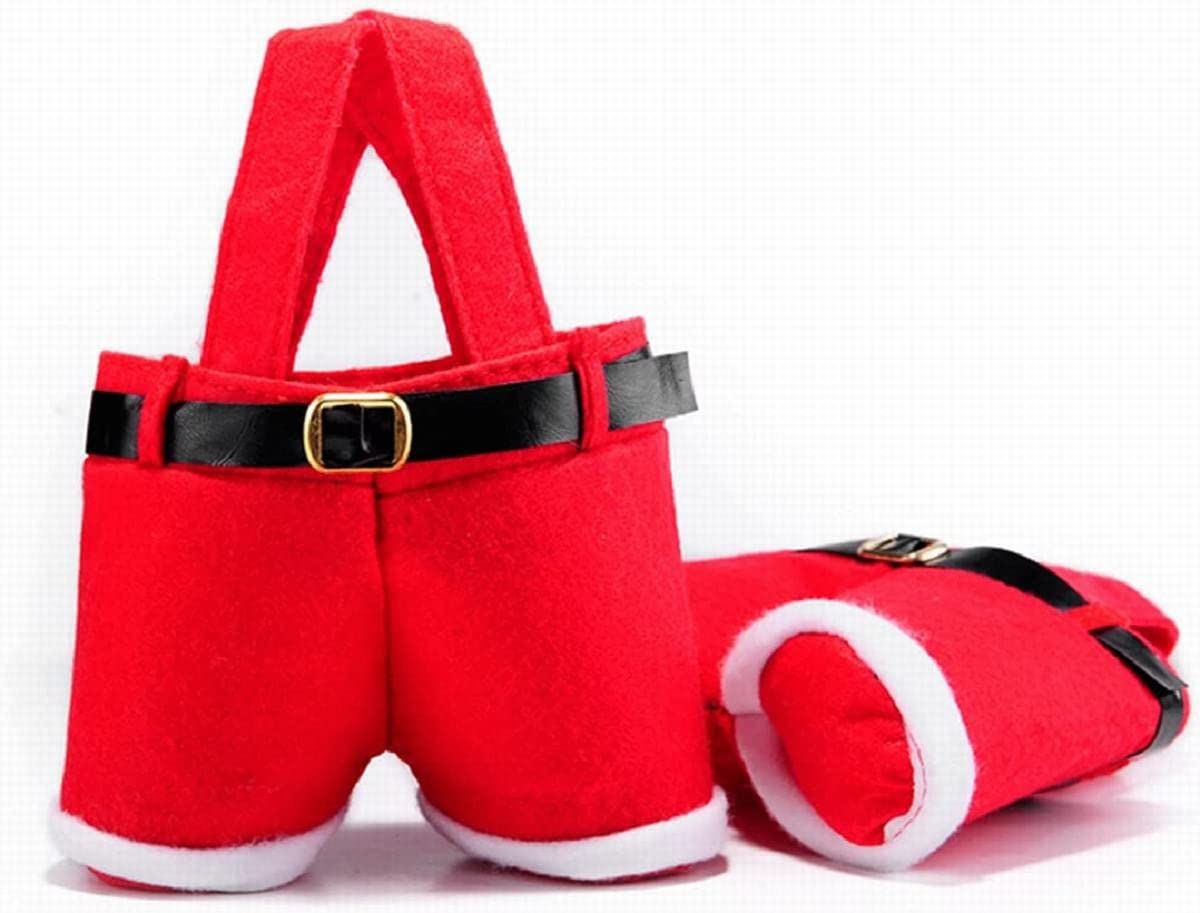 Homecube 10Pcs Christmas Candy Bag Santa Pants Gift and Treat Bags with Handle Portable Candy Gift Baskets Gift Wrap for Wedding(7" L x 8.5" H)