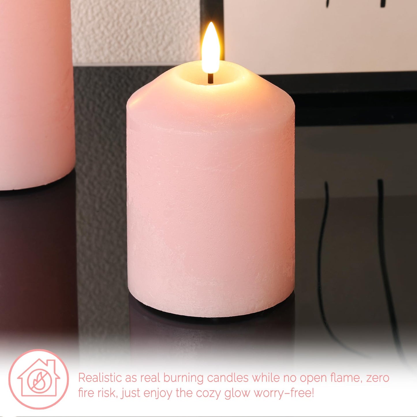 Girimax Pink Flameless Pillar Candles with Remote, Real Wax LED Candles Battery Powered Flickering Set of 3