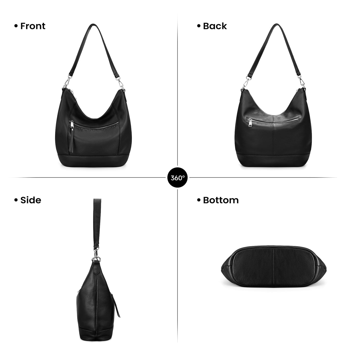 befen Black Leather Purse for Women Trendy, Womens Medium Genuine Leather Hobo Purse, 2026 Crossbody Shoulder Handbags for Women Lightweight