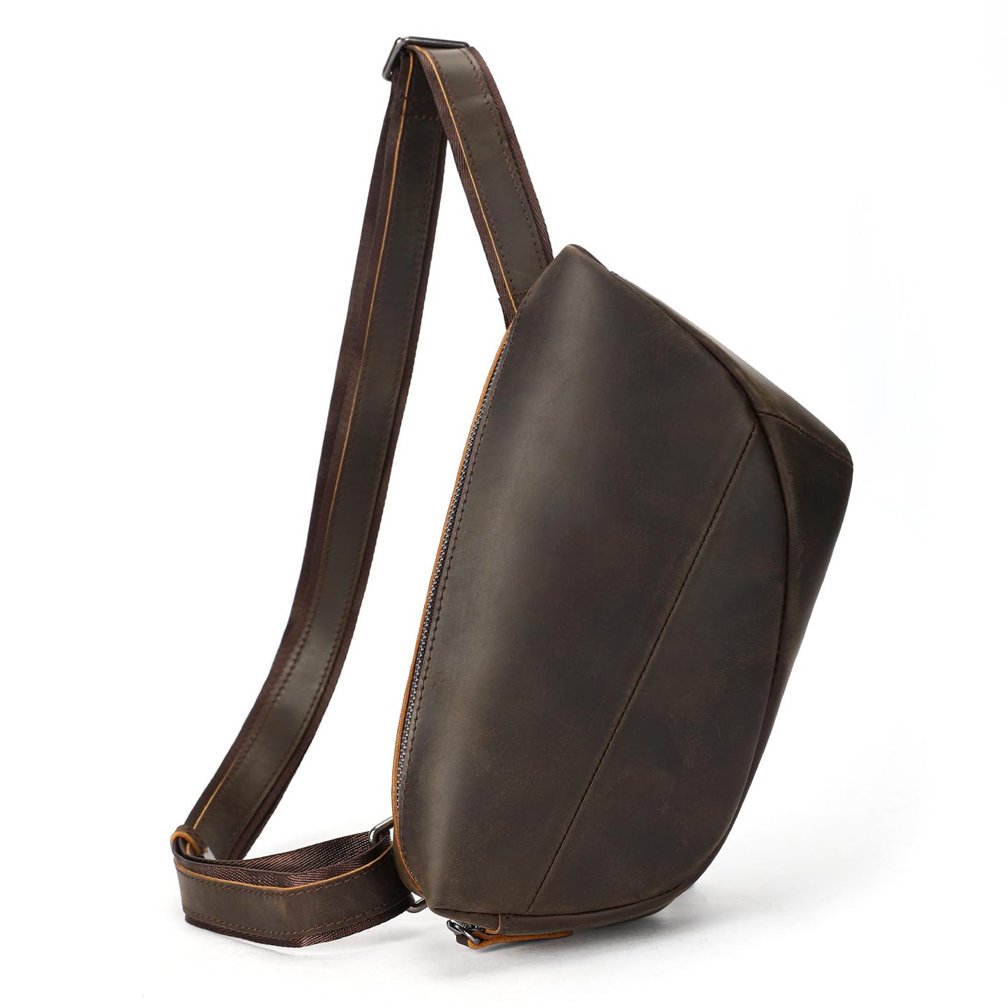 NIUCUNZH Genuine Leather Mens Sling Bag for Women Vintage Small Crossbody Bags Purse for Hiking Travel Chest Daypack (darkbrown)
