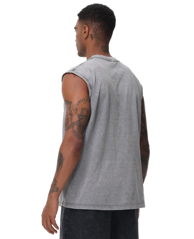 Mens Workout Tank Tops Sleeveless Tee Shirts Men Muscle Shirt Gym Acid Wash T Shirts Running Beach Loose Fit Tee(GY,S) Grey
