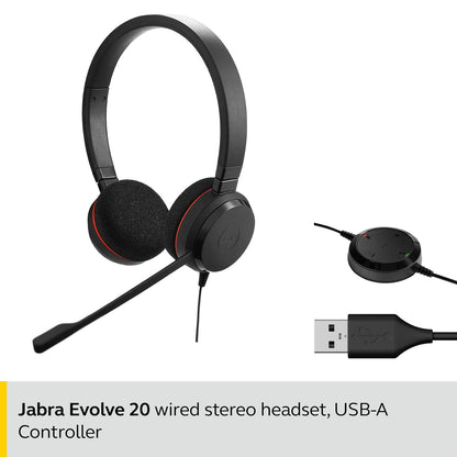 Jabra Evolve 20 UC Stereo Wired Headset/Music Headphones (U.S. Retail Packaging), Black
