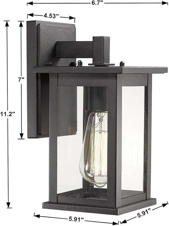 Bestshared Outdoor Wall Sconce, Anti-Rust Outdoor Wall Mounted Light, Black Carriage Lantern Lamp, Outside Porch Light,Exterior Lighting Fixture with Clear Glass for Home, Garage (Black, 2 Pack)