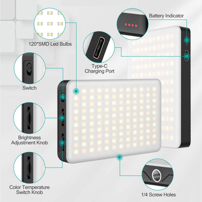VIJIM VL120 LED Video Light on Camera, Mini Rechargeable 120 LED Photography Lighting Fill Lamp 3200K-6500K Bi-Color Dimmable, CRI95+, Built-in 3100mAh Battery for Nikon Sony DSLR Cameras