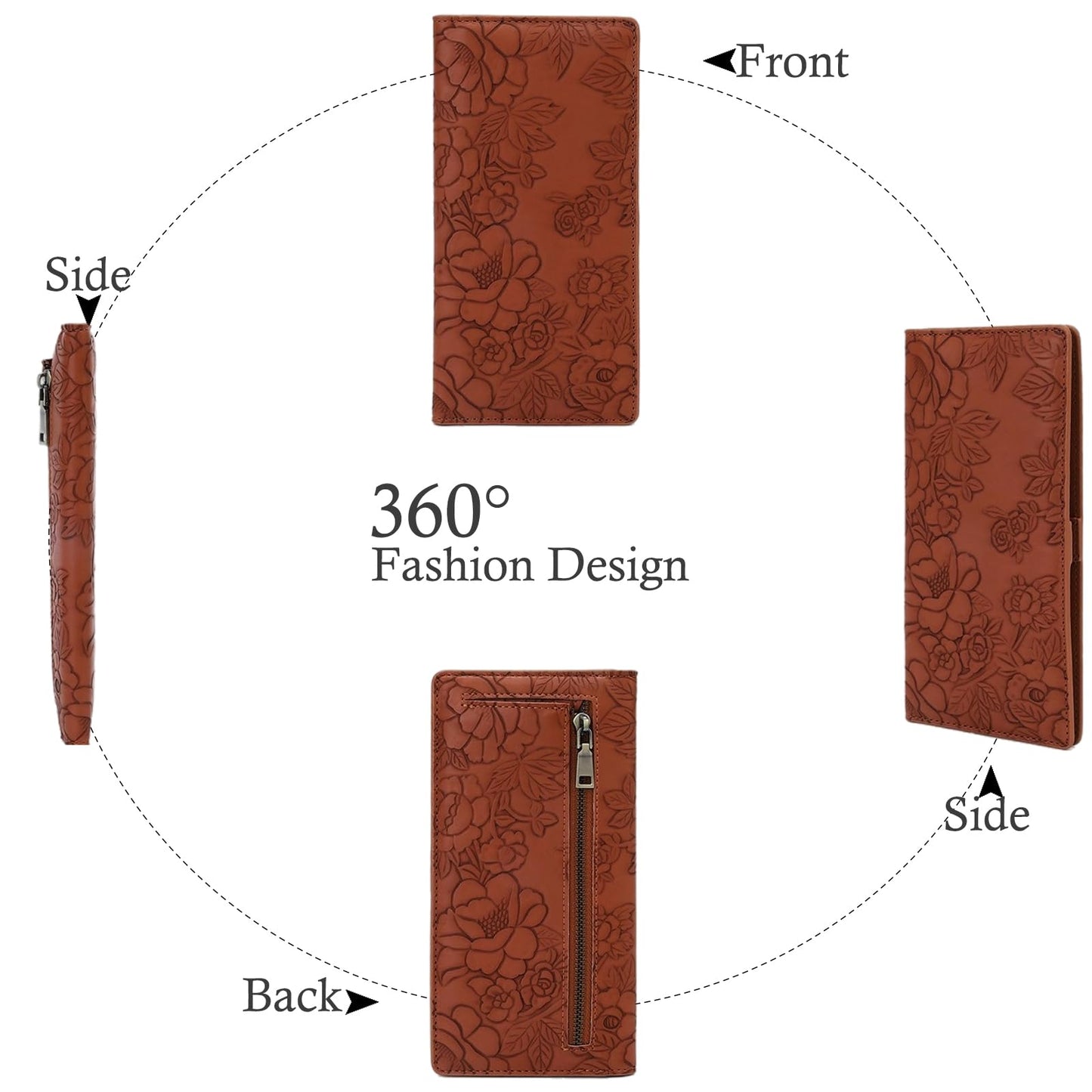 Bakurok Wallet Women Slim Thin RFID Blocking Bifold Floral Minimalist Vegan Leather Card Holder with Zipper Pocket ID Window