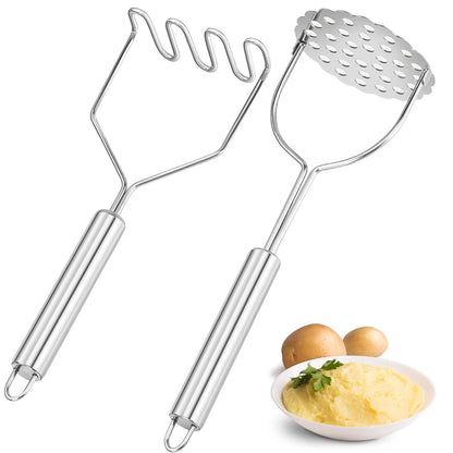 VOOVAO 2 Pcs Potato Masher for Potatoes, Heavy Duty Stainless Steel Integrated Kitchen Tool
