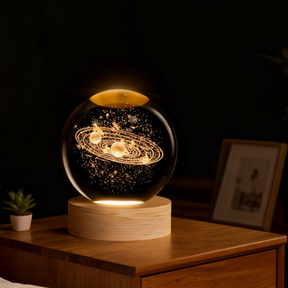 3D Solar System Crystal Ball, 2.4inch Universe Gifts Decorative Quartz Glass Ball, Space Laser Engraved Model Astronomy Decor, Paperweight Physics Display Sculpture Home Decor Crafts for Friends