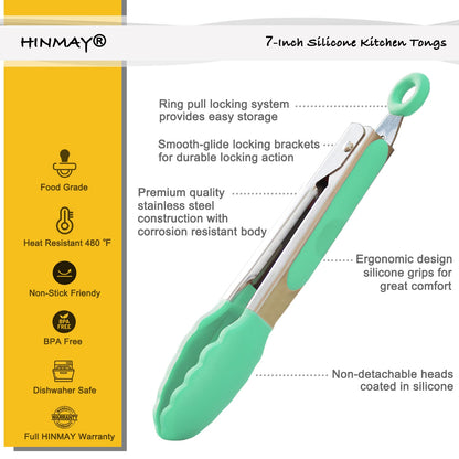 Small Silicone Tongs 7-Inch Mini Serving Tongs, Set of 3 (Black Gray White)