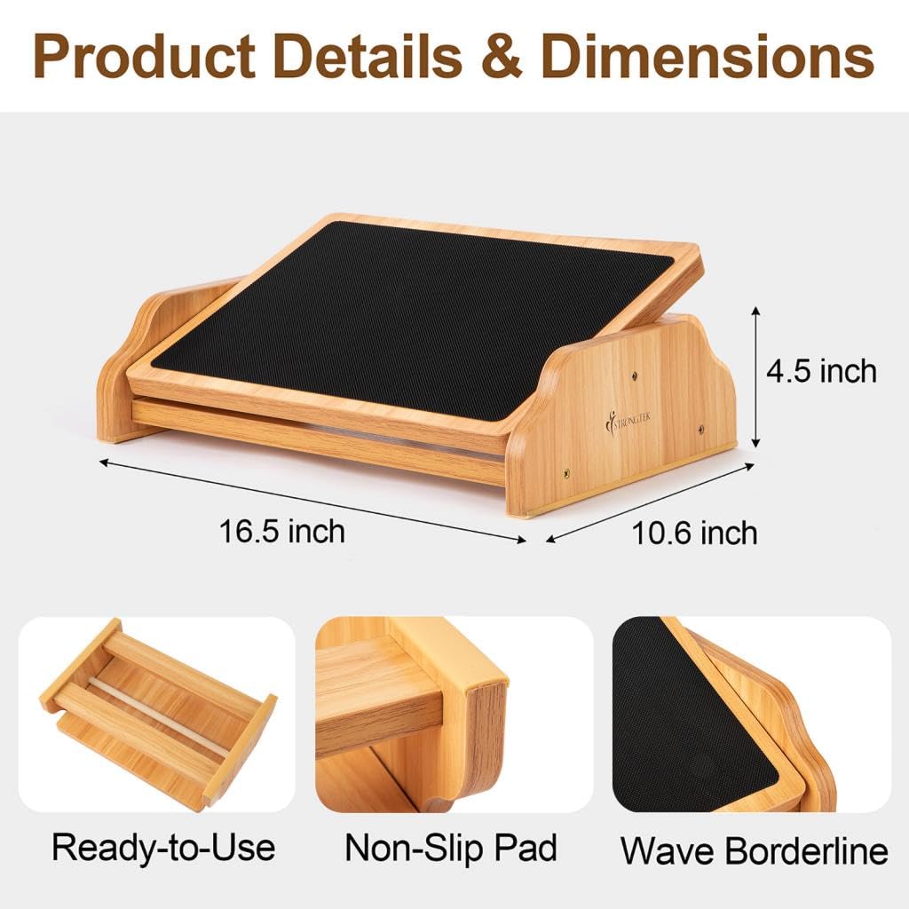 StrongTek Ergonomic Rocking Foot Rest for Under Desk, Adjustable Foot Stool with Non-Slip Surface, Three Positions for Comfort & Stability, Enhances Posture & Circulation, Ideal for Office & Home Use