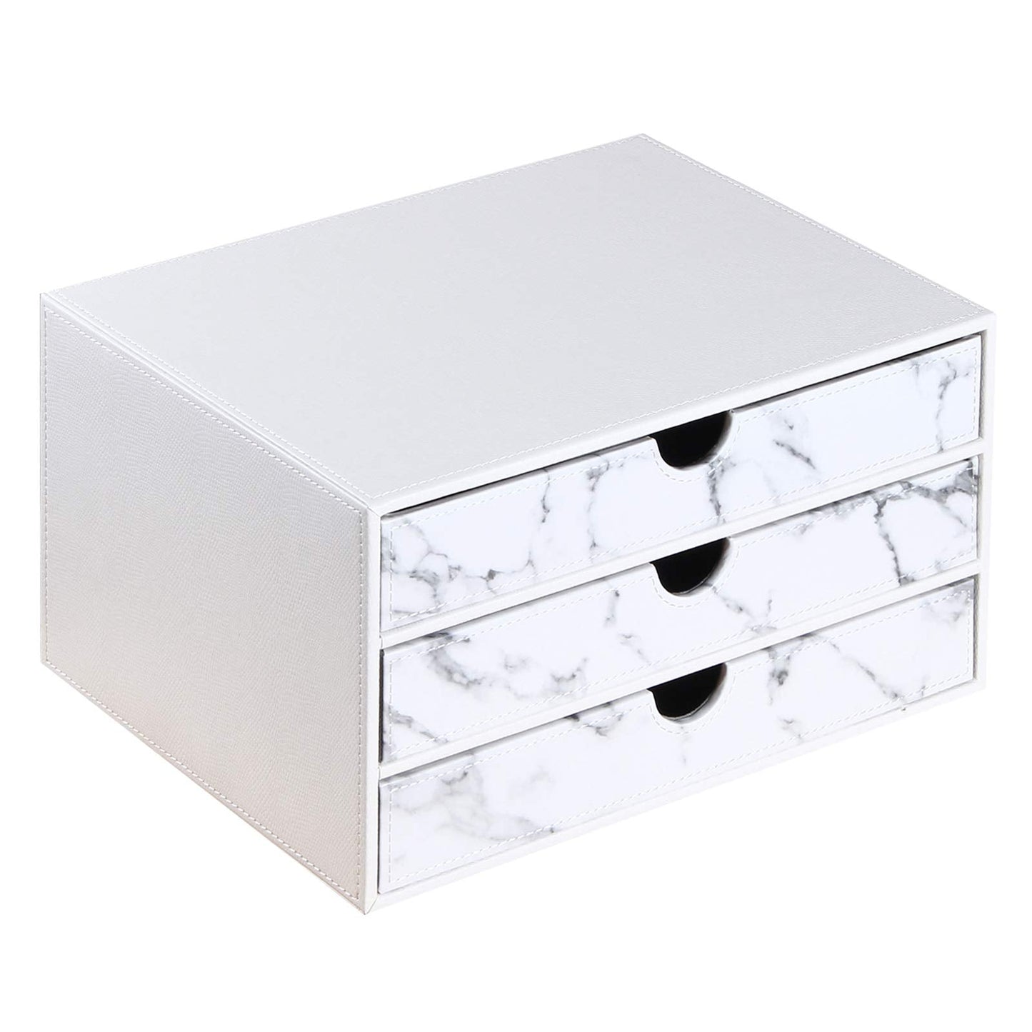 Arniche 3-Drawer Leather Desk Organizer with A4 File Holder-Stackable Modular Storage Box for Office Supplies,Files,Bills & Jewelry-Space-Saving Design for Home Office,Desk & Workspace(White)