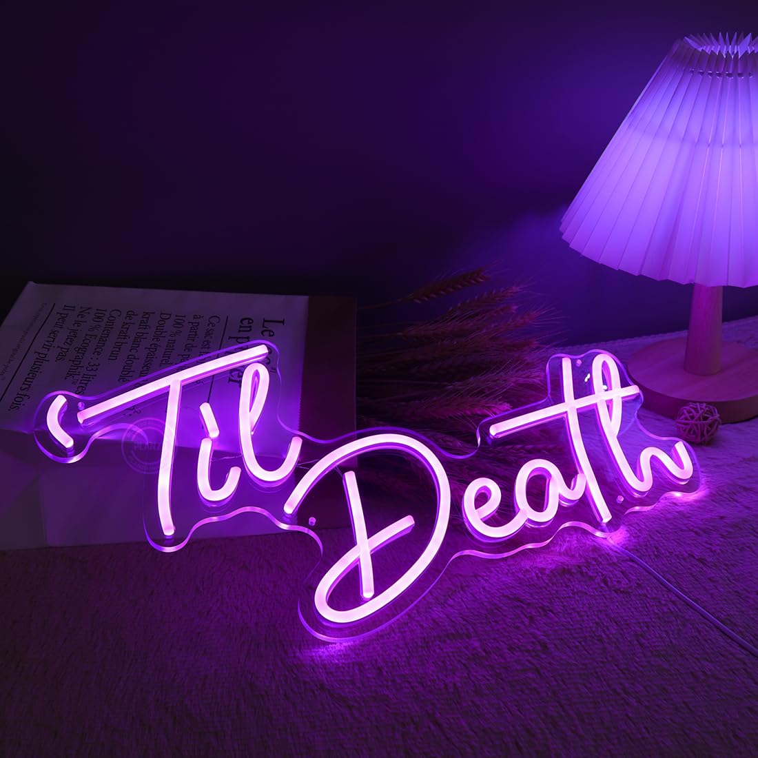 Planzo Til Death LED Neon Light Signs Wedding Birthday Party Wall Decor Sign Home Bedroom Living Room Bar Pub Hanging Halloween Christmas Gifts USB 5V 17IN Indoors Purple