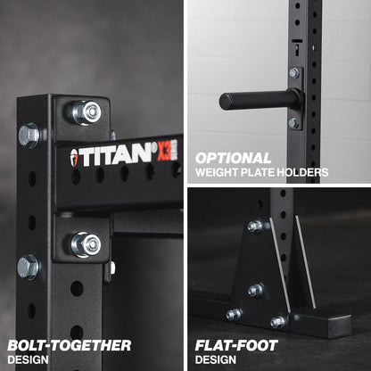 Titan Fitness X-3 Series Flat Foot Power Rack, 82" H x 30" D, 1,650 LB Rackable Capacity, Skinny & Fat Pull-Up Bars, Standard J-Hooks, for Home Garage Gym Weightlifting and Strength Training