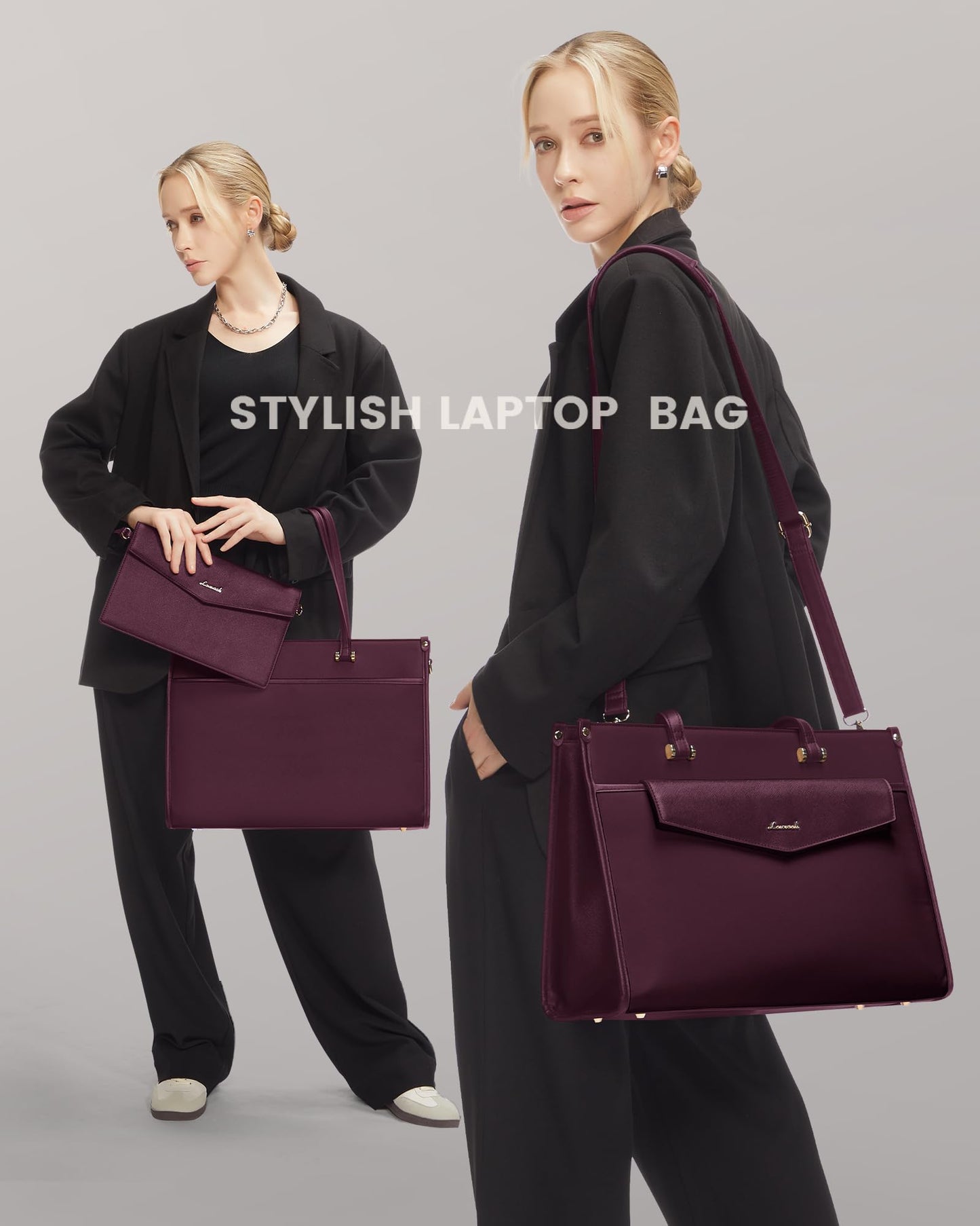 LOVEVOOK Laptop Bag for Women, 15.6'' Laptop Tote Purse 2-in-1 Professional Work Bag Business Briefcase with Clutch Purse, Waterproof Leather Computer Handbag for Teacher Office Travel