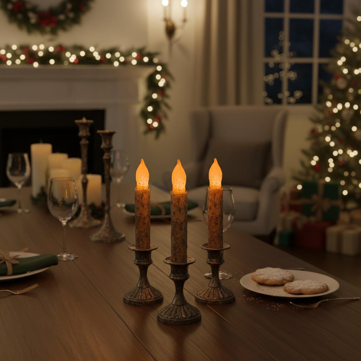 Aulaygo 6PCS Primitive Taper Candle with Timer Remote Control,Real Wax Hand Dipped Rustic Flameless Candles Battery Operated for Halloween Christmas Country Home Decor Church