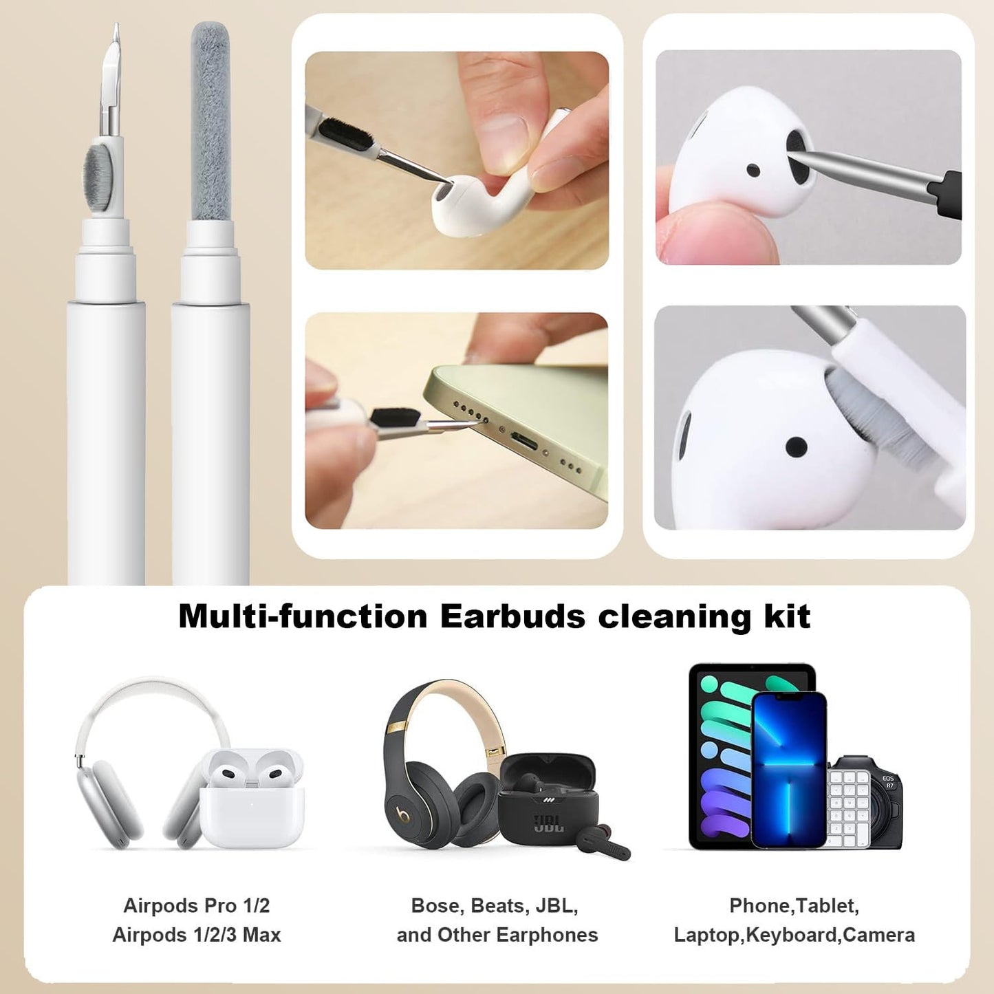 LOPIE Handmade Case for AirPods 4 / AirPods 4 with Active Noise Cancellation Leather Case Clip & Cleaner Kit, Fully-Wrapped with Top Grain Leather, Protective Hard Cover for Gen 4 Air Pods - Brown