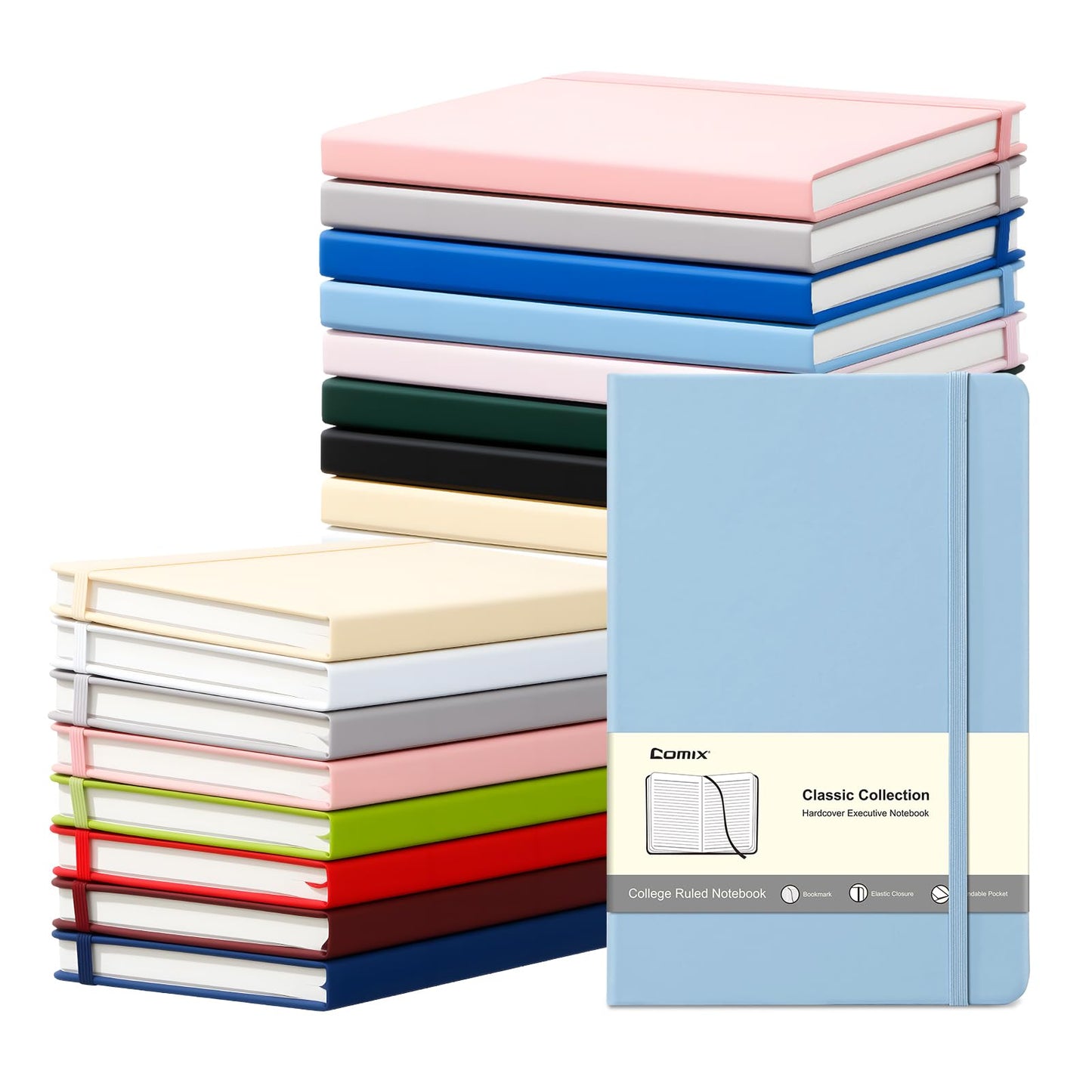 COMIX 24 Pack Lined Journal Notebooks for Work, 240 Pages, Medium 5.5" x 8.3", A5 Hardcover Journaling Notebooks for Business School Office, Notebooks Journals for Women & Men