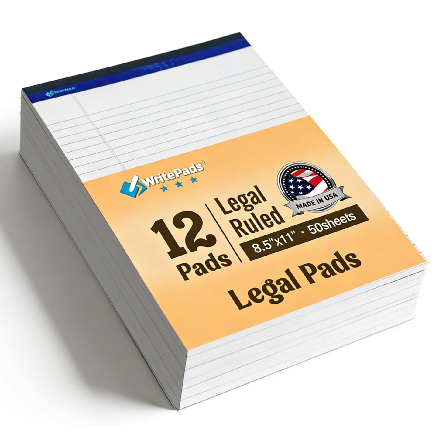 Legal Pads 8.5 x 11.75 Inch Wide Ruled Writing Pads, 12 Pack Note Pads - White Perforated Paper with Hard Back, 50 Sheets Per Pad, No Bleed Paper Notepad for Office, School, Business MADE IN USA