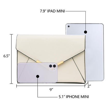 KKXIU Women Elegant Faux Leather Evening Envelope Clutch Purse Foldover Bags for Party Wedding Prom (A-Beige)