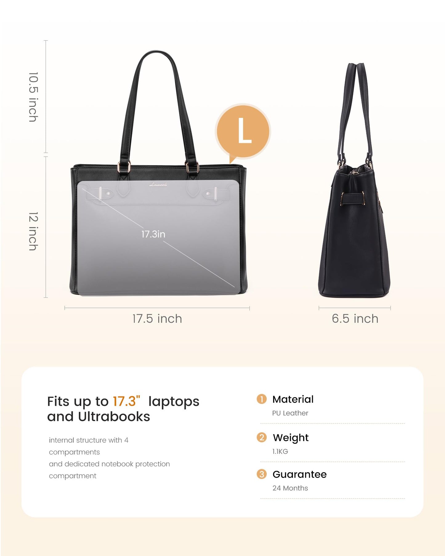 LOVEVOOK Laptop Tote Bag for Women Work, Teacher Tote Bag Nurse Bag with Large Cup Holder, 15.6 Inch Waterproof Leather Computer Bag Professional Business Office Briefcase, Black