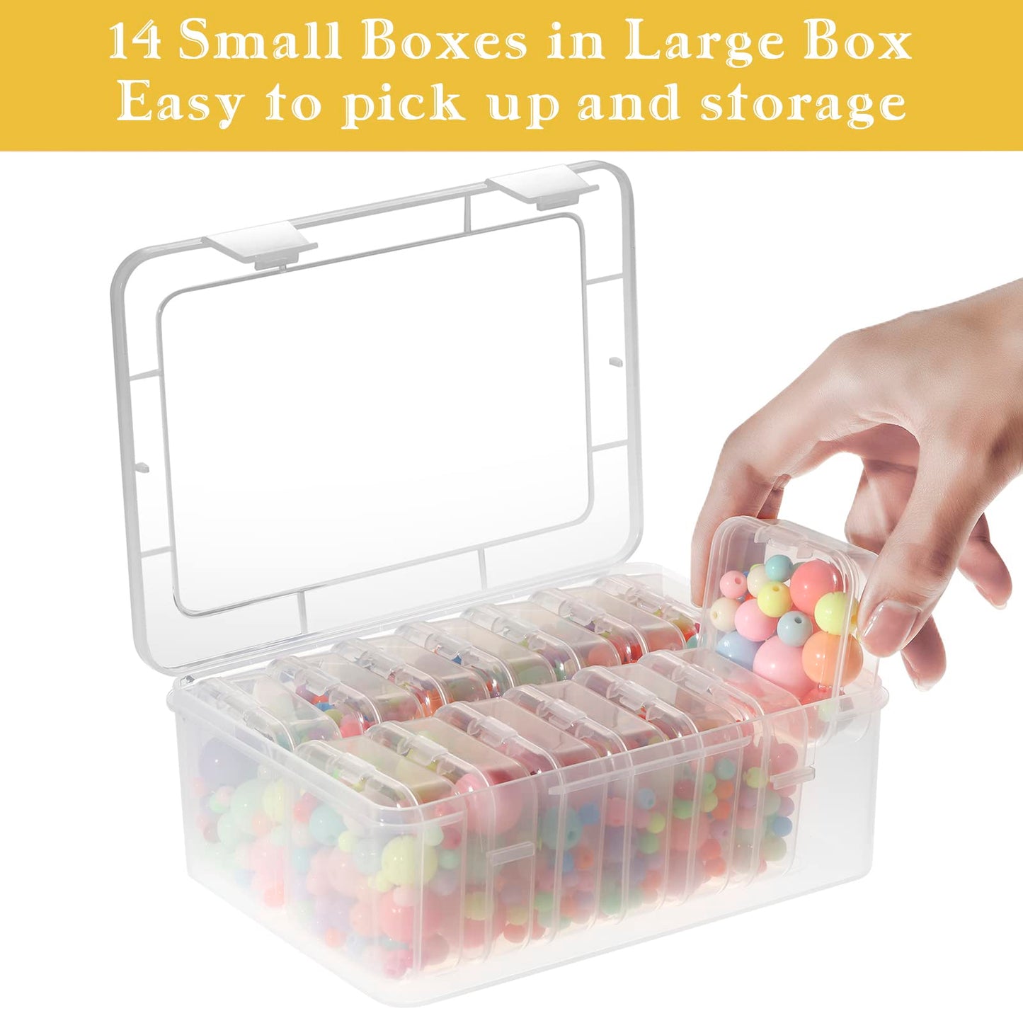 Mathtoxyz Small Bead Organizers, 15 Pieces Plastic Storage Cases Mini Clear Bead Storage Containers Transparent Boxes with Hinged Lid and Rectangle Clear Craft Supply Case