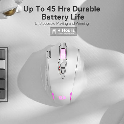 Redragon M913 Impact Elite Wireless Gaming Mouse, 16000 DPI Wired/Wireless RGB Mouse with 16 Programmable Buttons, 45 Hr Battery and Pro Optical Sensor, 12 Side Buttons MMO Mous