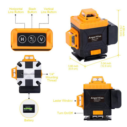 Laser Level Self-Leveling 4 x 360° - 4D Green Cross Bright Line Laser 100ft Range - Lazer Leveler Tool for Drop Ceiling, Picture Hanging, Tile Installation, Indoor DIY & Construction