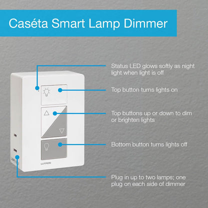 Lutron Caseta Plug-In Smart Lamp Dimmer Switch (Lutron Hub Required), Smart Light Switch Dimmer for Floor & Table Lamps, LED Lights, White (PD-3PCL-WH)