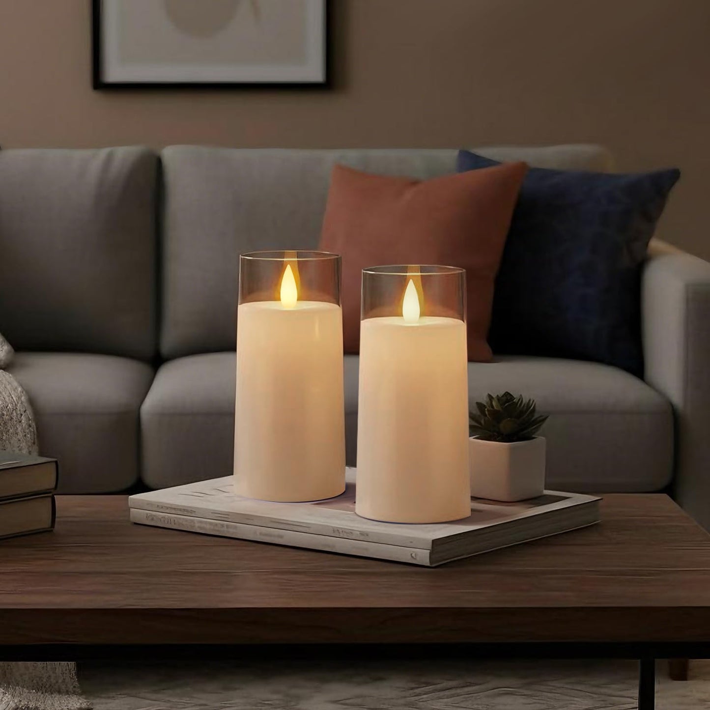 Raycare Flameless Electronic Pillar Candles with Remote Control and Timer- Battery Operated Realistic Flickering LED Fake Candle for Home, Wedding, Valentine's Day, Decor,White,Set of 2(3"x6"6")
