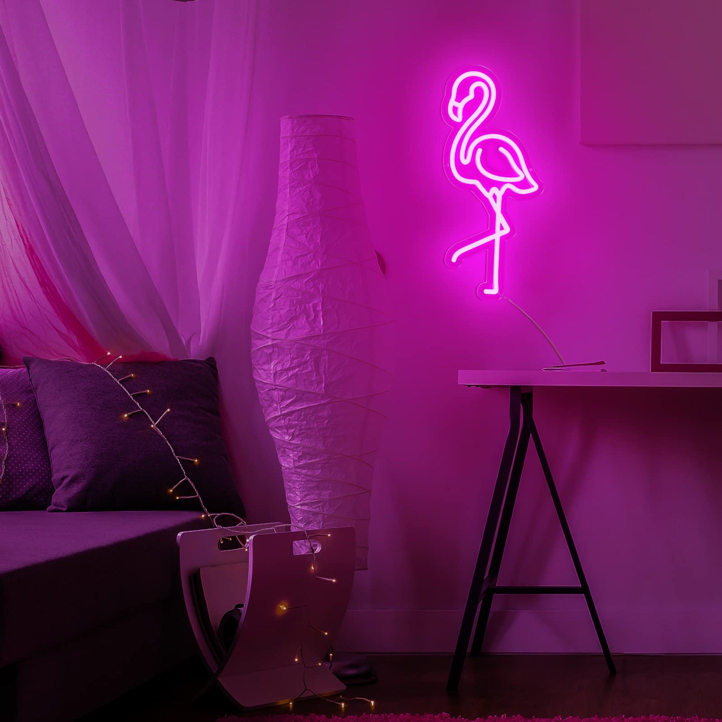 ROCEEI Tropical Flamingo LED Neon Sign Neon USB Powered Lights Sign Wall Art Gifts for Christmas Room Kids Bedroom Birthday Party Bar Decor