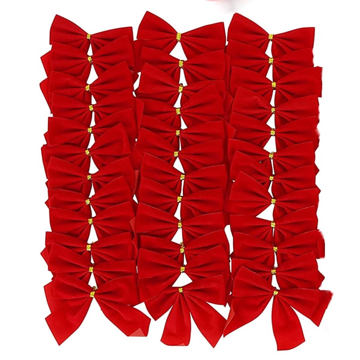 Rocky Mountain Goods Mini Red Christmas Bows (Pack of 36) - 3.5” x 3.5” - Small Bows for Christmas Tree - Red Velvet for Ornaments, Crafts, Candy Canes - Gold Wire Twist Tie for Easy Attachment
